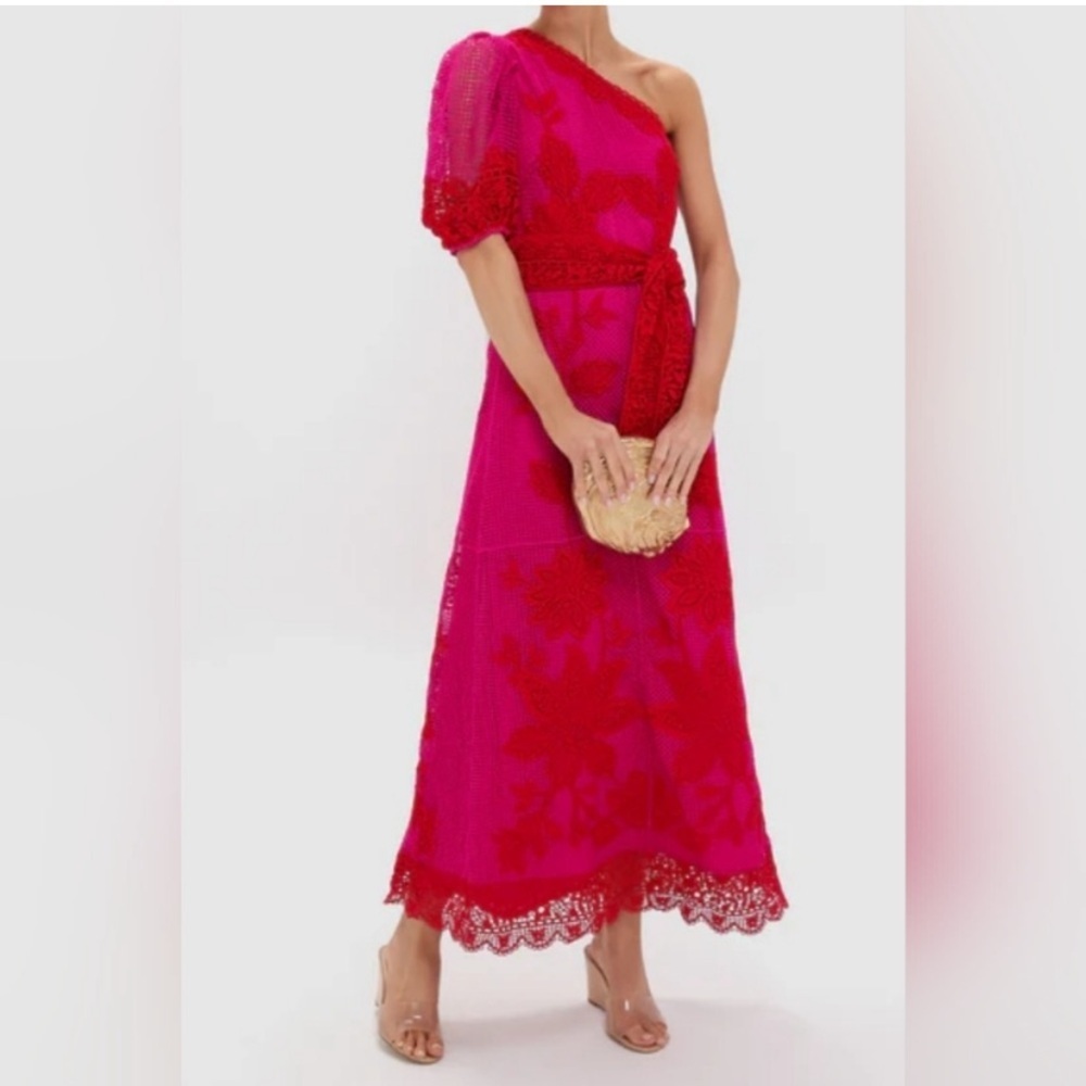 Farm Rio Guipuire Lace One-Shoulder Maxi Dress Size L